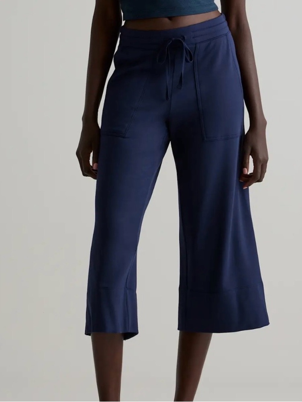 Quince SuperSoft Fleece Cropped Wide Leg Pants Navy Blue Large
